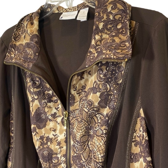 CHICO'S ZENERGY Neema Full zip Jacket Size 1 (m) earthy brown floral design - Picture 2 of 6